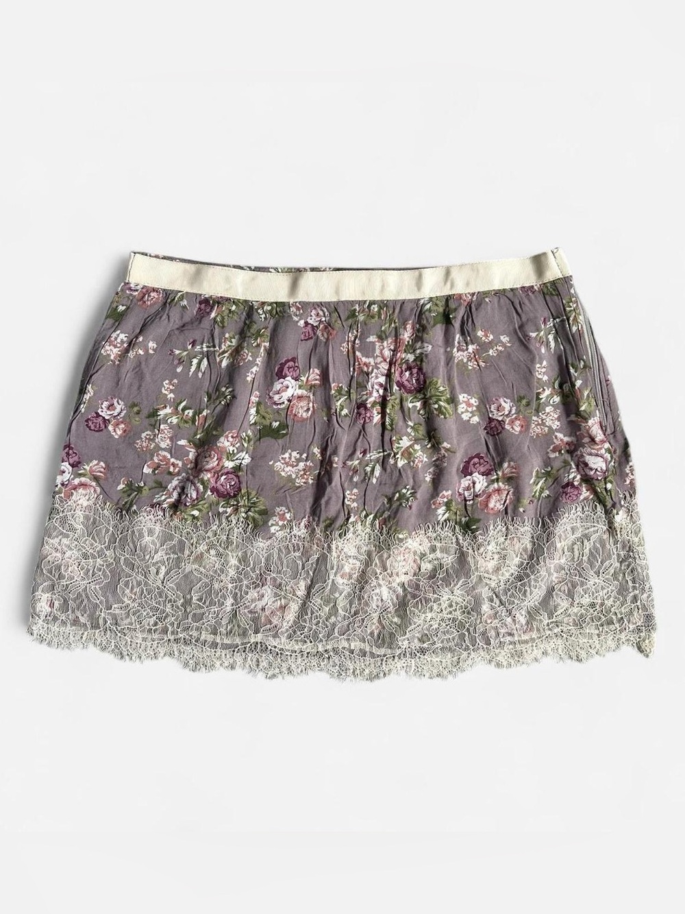 y2k Costa Blanca lilac floral mini skirt w lace trim